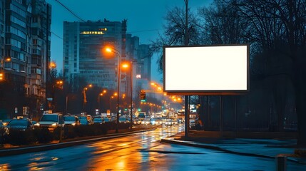 Poster, Billboard Mockup in the city center Poster, Billboard Mockup. Blurred background, focus on foreground, copy space