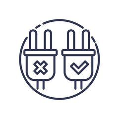 Two plugs with check and cross symbols, symbolizing correct and incorrect backup connections.