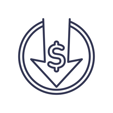 Dollar sign with downward arrow symbolizes cost savings.