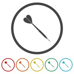 Dart arrow icon. Set icons in color circle buttons