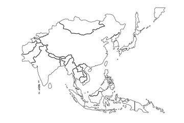 Asia map. detailed vector map of asian countries.or regions districts vector black on white and outline