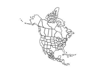 North America map with regions. for design Black outline mosaic and white