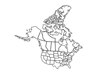 North America map outline isolated on white background. Map outline template. North America. Vector illustration.
