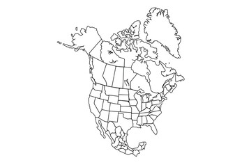 North America map outline isolated on white background. Map outline template. North America. Vector illustration.