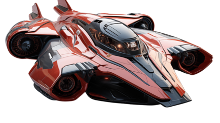 Futuristic spaceship with sleek design and glowing engines, Isolated on Transparent Background.