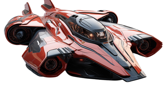 Futuristic spaceship with sleek design and glowing engines, Isolated on Transparent Background.