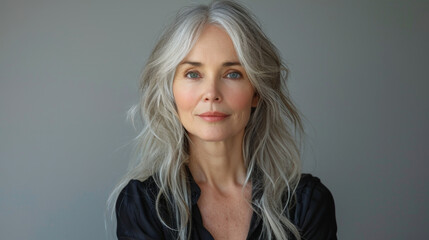 Fototapeta premium studio portrait of a beautiful middle-aged Caucasian woman with long blond hair looking at the camera. White background