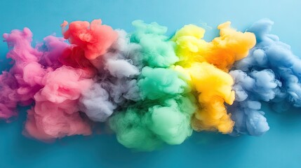 A vibrant explosion of multicolored neon smoke, creating surreal, abstract shapes in a pastel psychedelic atmosphere, perfect for bold, artistic designs.