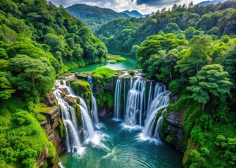 Fototapeta premium Majestic Waterfall Cascading Through Lush Greenery in Taiwan's Breathtaking Natural Landscape