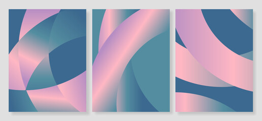 Fototapeta premium Retro collection gradient color poster style 70s background vector. Minimalist style set abstract geometric vibrant perspective 3d, gradient background design groovy, trippy shape. Vector illustration