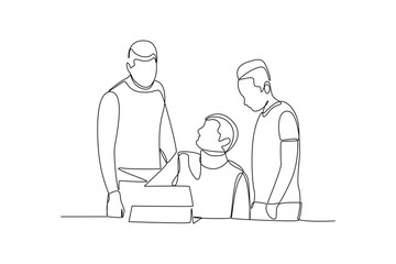 One single line drawing group of a team discussing about new project. Trendy teamwork concept continuous line draw design vector illustration