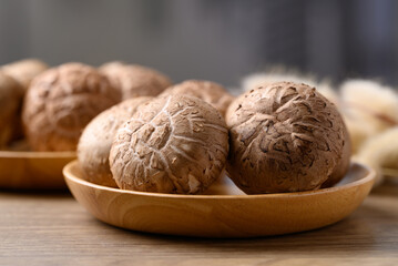 Fresh shiitake mushroom, edible mushroom and food ingredient in Asian cuisine