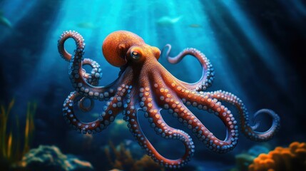 Naklejka premium Octopus in the Blue Depths