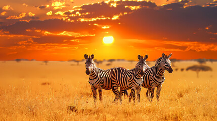 Obraz premium zebras in the savannah Generated AI 