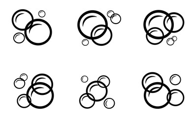 Set of soap bubbles icons in doodle style. Linear vector illustration of fizzy balls. Underwater gases outline