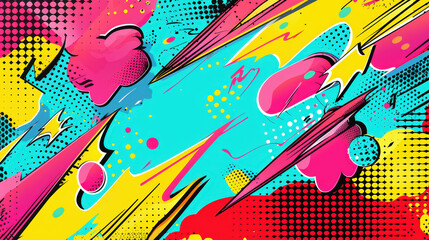 Bright colorful comic abstract background template, in a style of pop art. Generative AI