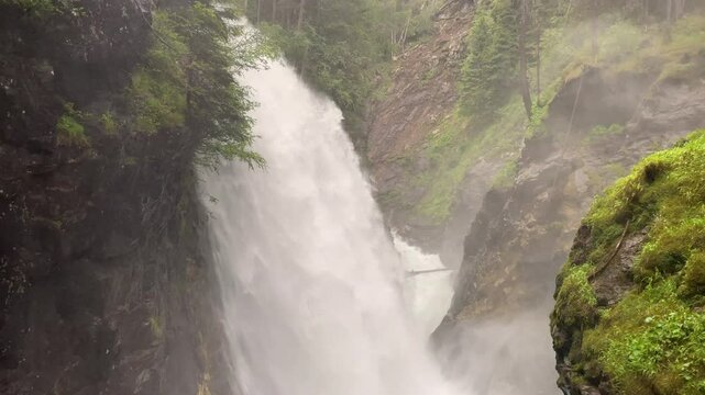 Reinbach falls or Cascate Di Riva in the Rieserferner-Ahrn Nature Park in South Tyrol Italy. The waterfall actually has three waterfalls two 50 metres (160 ft) high and one 10 metres (33 ft) high.