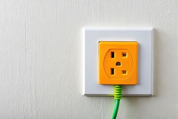 Modern duplex electrical outlet with grounding plug on a white wall background for home use