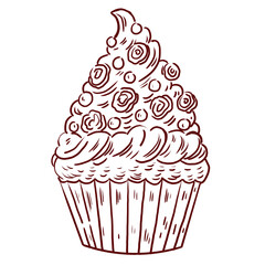 Christmas cupcakes 
 in line style, a traditional dish for the holidays is sweet pastries with cream and berries