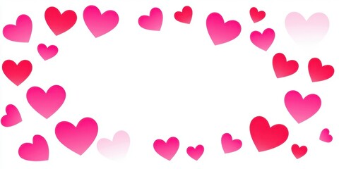 Colorful hearts in various shades frame a blank space, perfect for romantic messages or creative designs.