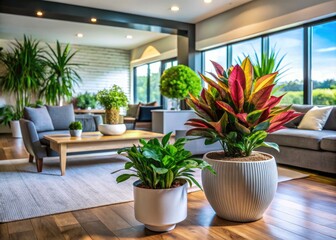 Fototapeta premium Modern Indoor Plant Arrangement in a Stylish Contemporary Living Space with Natural Light Accents