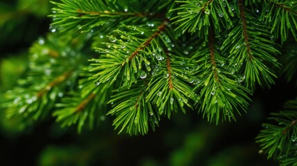 Close-up of Pine Needles After Rain