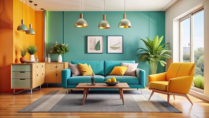 Modern minimalist interior with one point perspective showcasing elegant furniture and decor elements