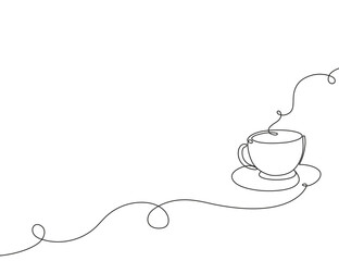 Line art cup of coffee, continuous line drawing, tea icon for cafe, menu. Outline espresso design. Editable stroke