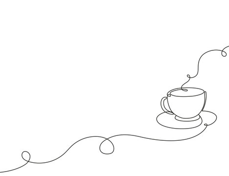 recommend clip art: Line art cup of coffee, continuous line drawing, tea icon for cafe, menu. Outline espresso design. Editable stroke