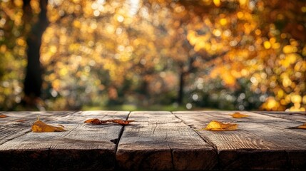 Autumn Leaves on Rustic Wooden Table in Nature