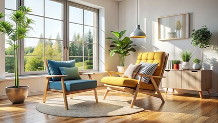 Fototapeta premium Modern Scandinavian Chair Design in Minimalist Living Room with Natural Light and Cozy Atmosphere