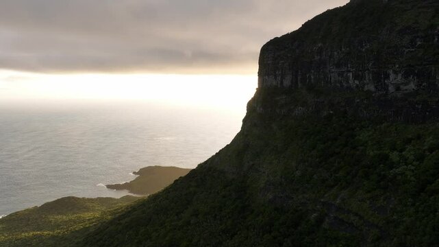 Aerial footage of Lord Howe island at South End at sun rise