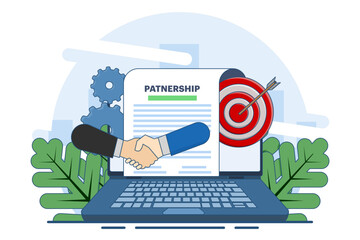 Businessmen shaking hands during transactions and deals, Business partnership, Agreement, Organization partnership, Partner agreement. Business partnership flat illustration vector template, Agreement