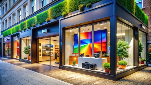 Modern storefront showcasing a vibrant business environment with eye-catching displays and signage