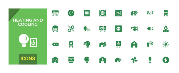 Heating and cooling system filled icons set. Modern solid symbol collection, home temperature conditioning glyph set for web and ui.