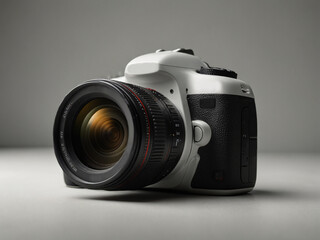 Fototapeta premium Professional DSLR Camera in Clean White Background with Caption Space