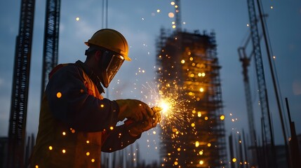 Construction worker using a welding torch