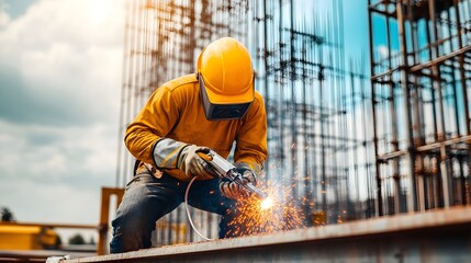Construction worker using a welding torch