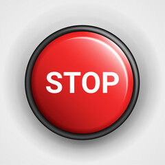 Red Push Button with Metal Base - Control, Stop, Switch off, Shutdown, Disconnect and Reset. Vector.