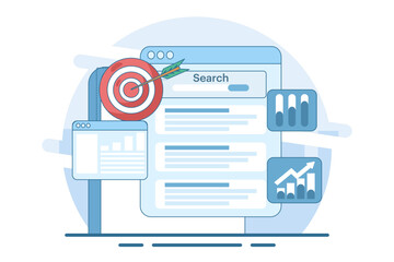 Search engine ranking monitoring concept, Website ranking analysis. best keywords, Search engines drive traffic to websites, background vector illustration on background.