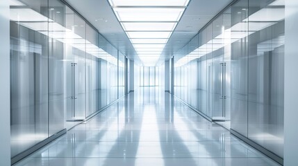 Corporate Glass Corridor in a Minimalist Office Building Showcasing Modern Professionalism
