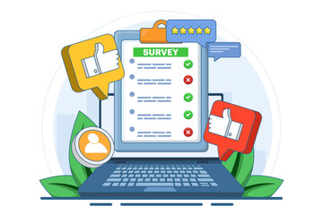 online survey concept, Customer Survey Form Filling Test, Customer experience and satisfaction. questionnaire or survey. filling or answering questions on a form. collecting information.