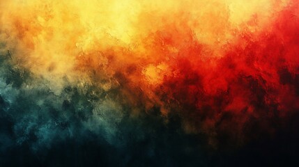 Abstract background with red, orange, and yellow clouds against a dark blue background.