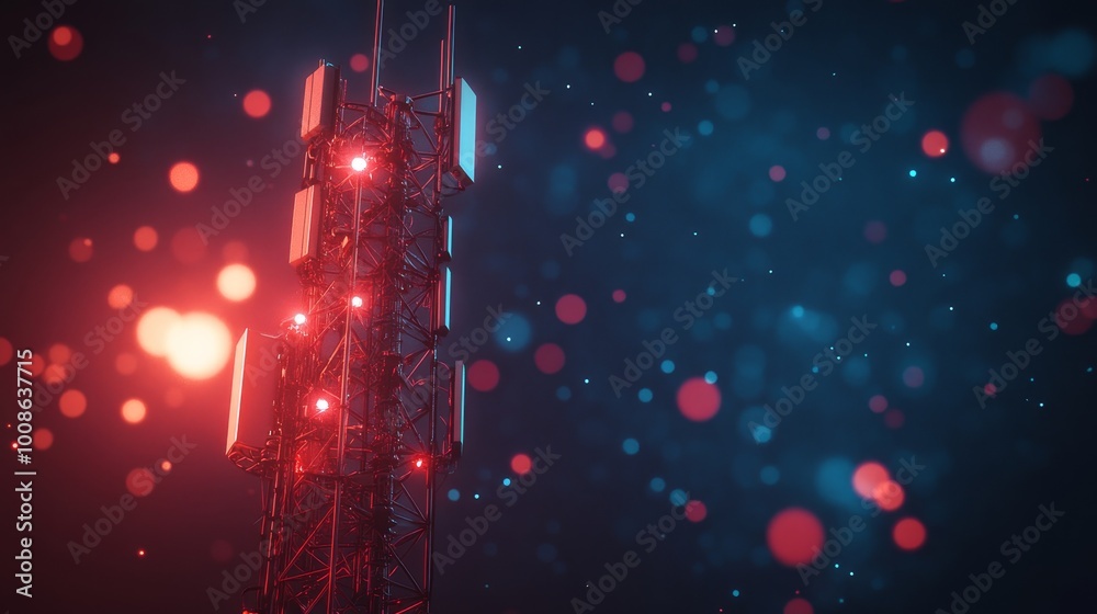Sticker a tall telecom tower with data visualization lines surrounding it, communications technology, connec
