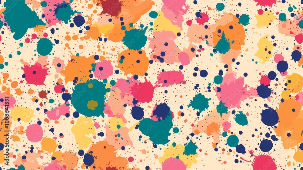 Wall mural artistic splashes of color seamless pattern. vibrant splashes of multicolored paint background