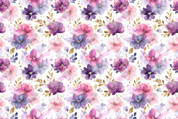Fototapeta premium エレガントなピンクと紫の花柄のシームレスパターン背景