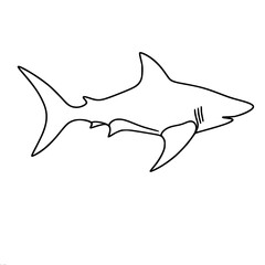 Obraz premium Linear contour vector simple sketch of a shark in profile