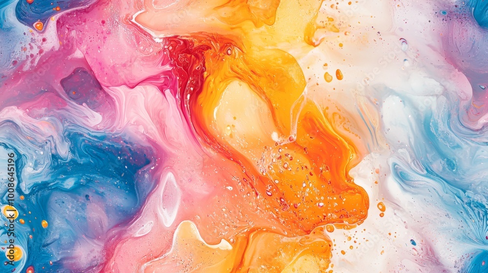 Wall mural artistic splashes of color seamless pattern. vibrant splashes of multicolored paint background