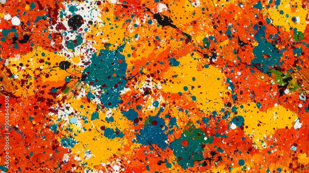 Wall mural artistic splashes of color seamless pattern. vibrant splashes of multicolored paint background
