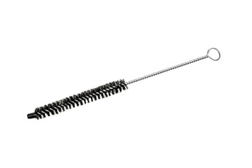 Gun cleaning rod with handle and spiral brush isolated on white background, essential for firearm maintenance and safety